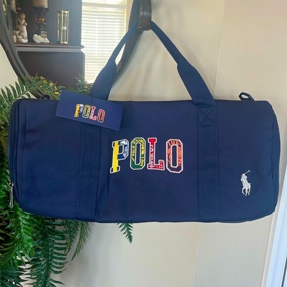 Brand New Polo Ralph Lauren Blue Duffle Bag w/ Embroidered Pony Colorful Logo - Picture 1 of 15